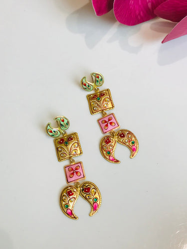 Floral Long Tanjore Earrings